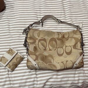 Coach Beige and Cream Signature Shoulder Bag and matching wallet